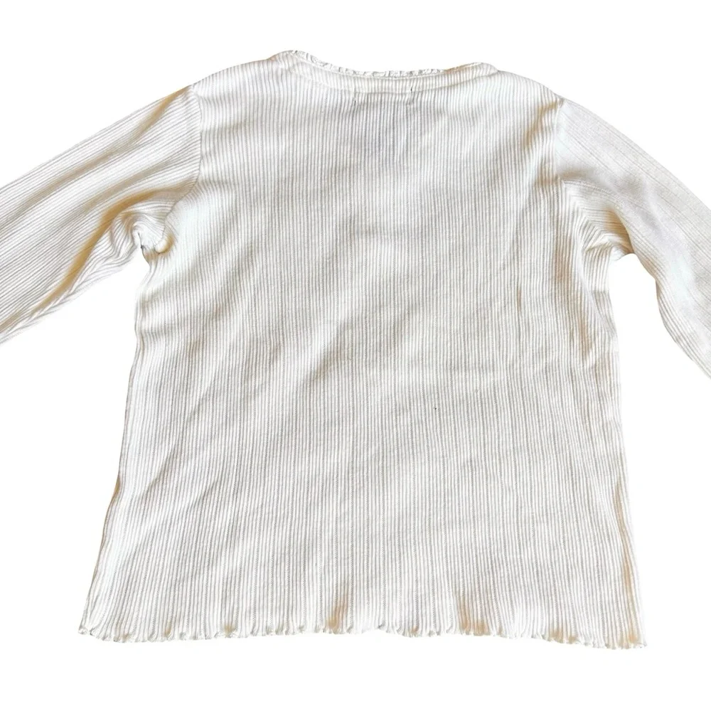Ralph Lauren Size 6 Girls Cotton White Minimalist Lettuce Trim Henley Shirt